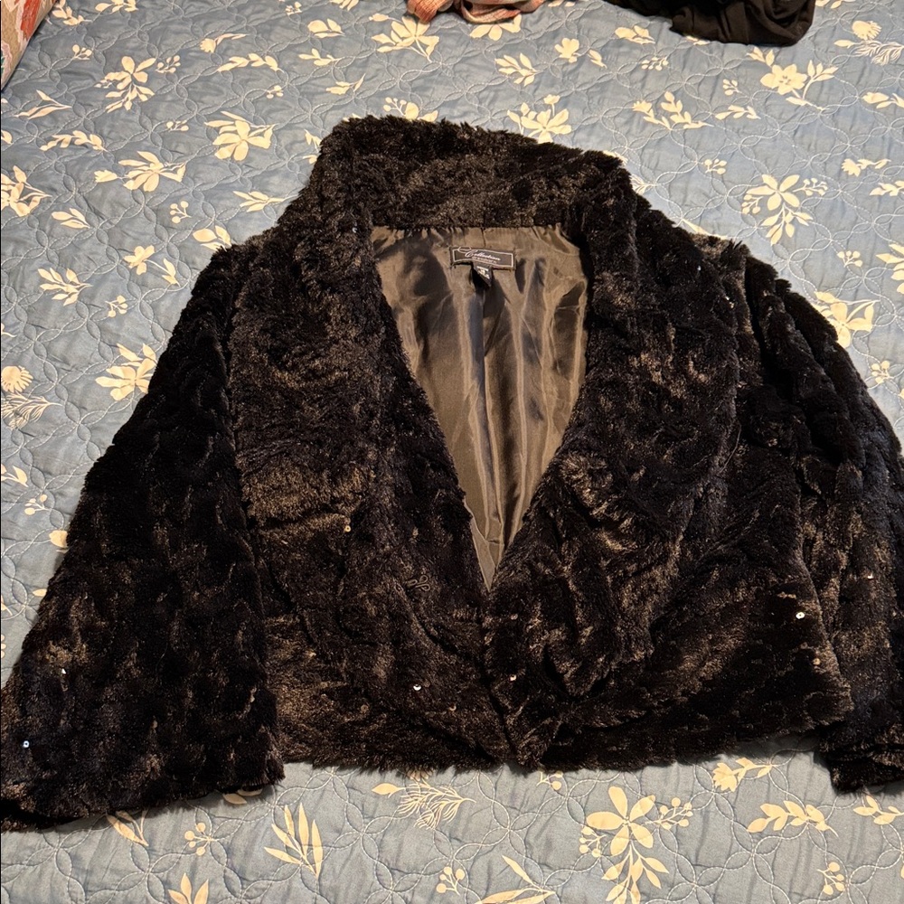 dressbarn Black Faux Fur Cropped Jacket